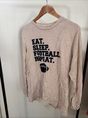 George Beige Long Sleeve Tee with Black Football Graphic